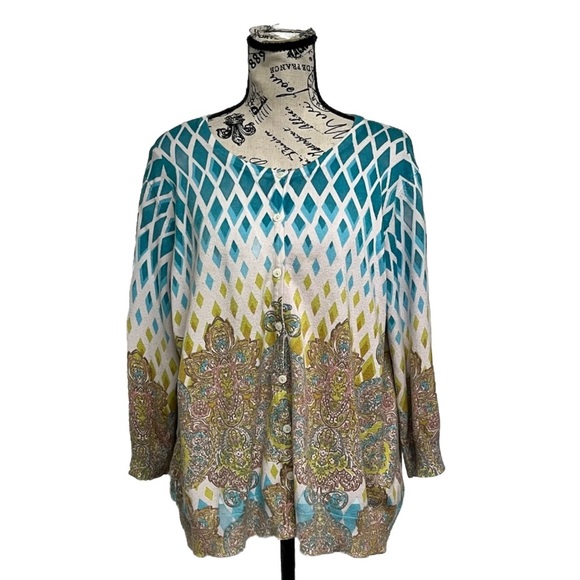 CJ Banks Sweaters - CJ BANKS Cardigan Sweater Nylon Blend Preppy Casual Modest Mature 1X Vtg Retro